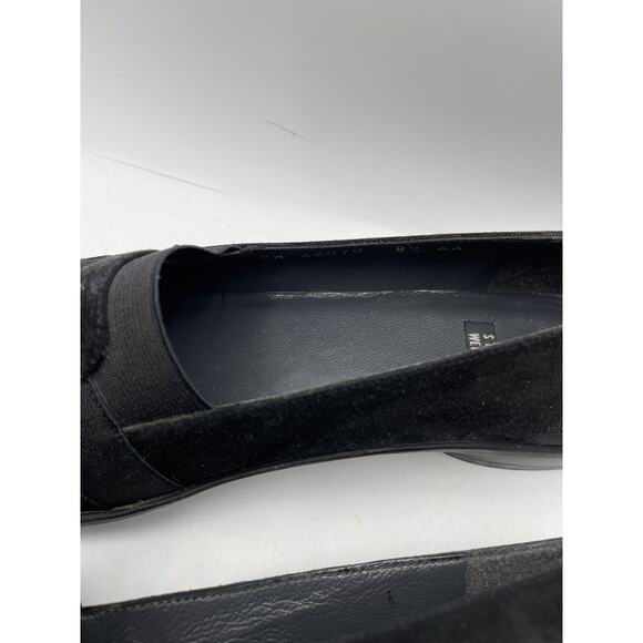 Stuart Weitzman Slip On Block Heel Square Toe Black Suede Size 8.5 AA Narrow - Picture 7 of 7